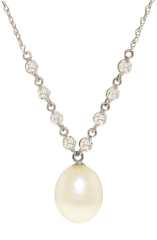 Oval Cut Pearl Pendant Necklace 4.8 ctw in 9ct White Gold