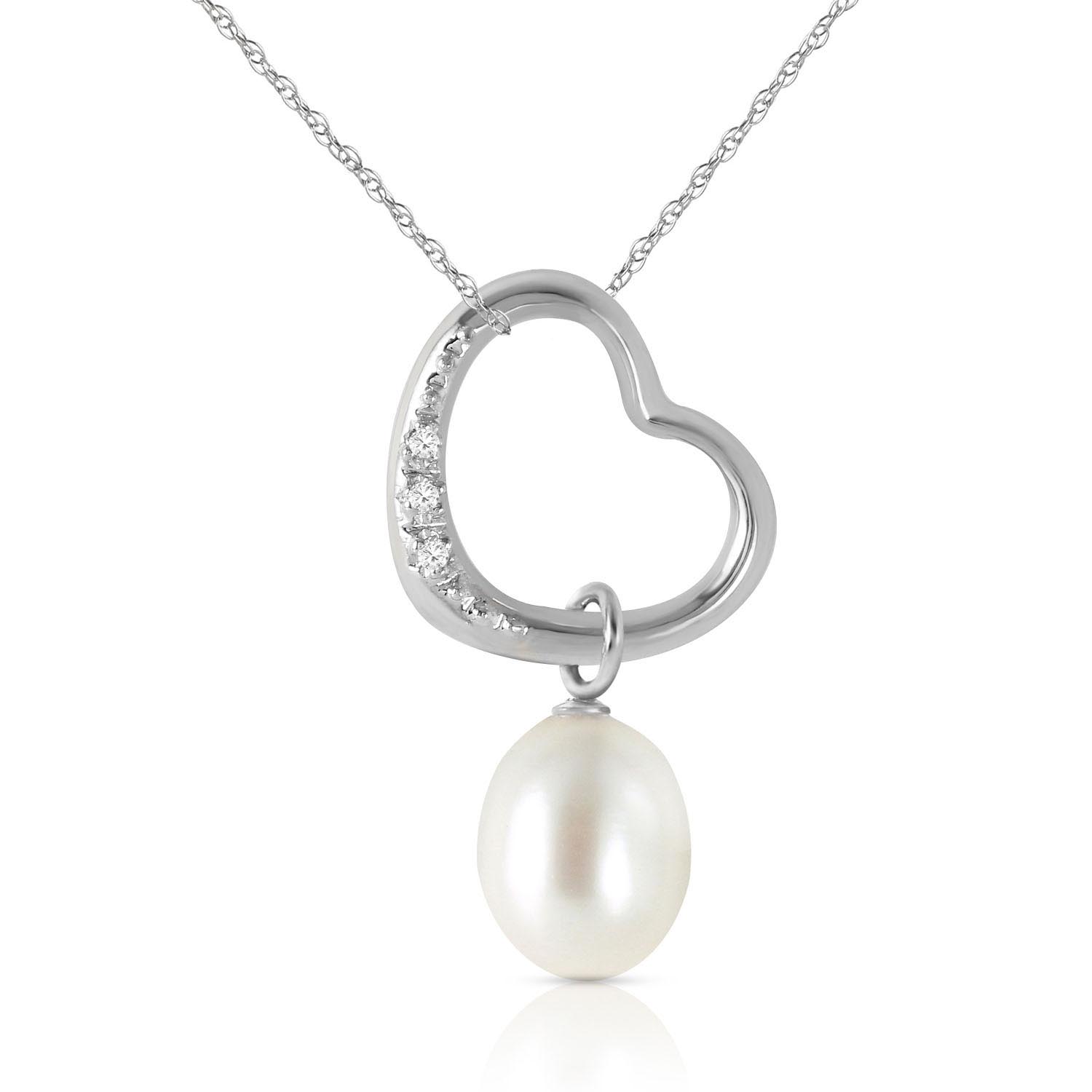Pearl & Diamond Heart Pendant Necklace in 9ct White Gold