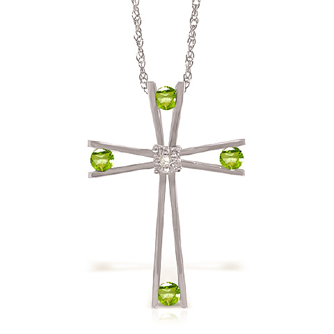 Peridot Cross Pendant Necklace 0.43 ctw in 9ct White Gold