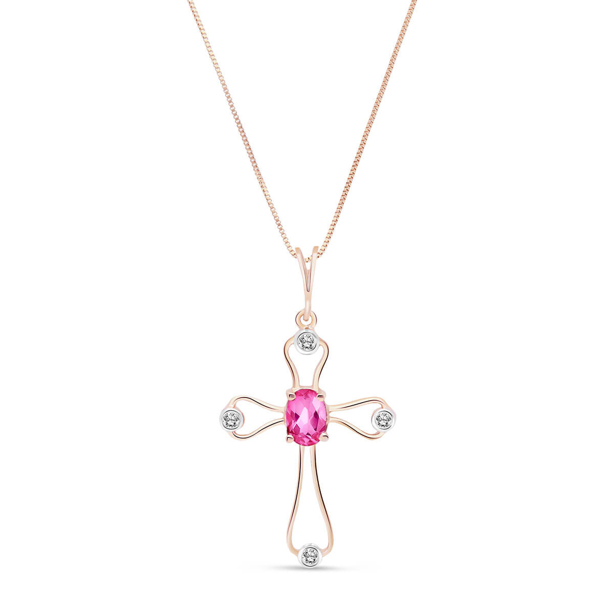 Pink Topaz & Diamond Venetian Cross Pendant Necklace in 9ct Rose Gold