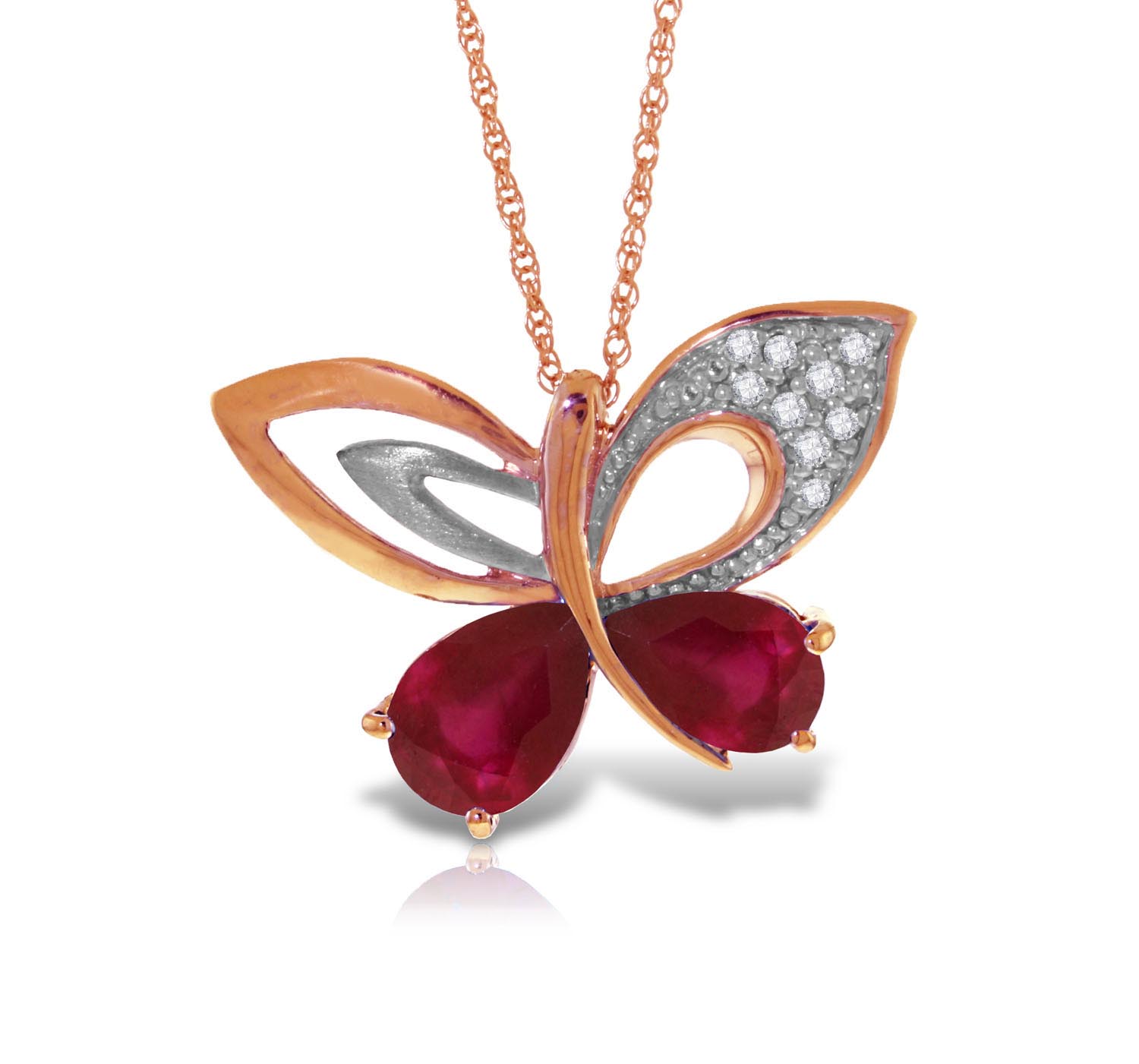 Ruby & Diamond Butterfly Pendant Necklace in 9ct Rose Gold
