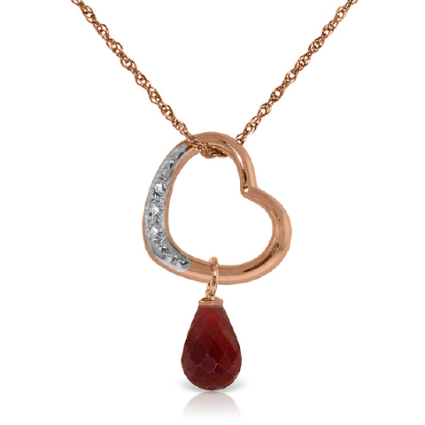 Ruby & Diamond Heart Pendant Necklace in 9ct Rose Gold