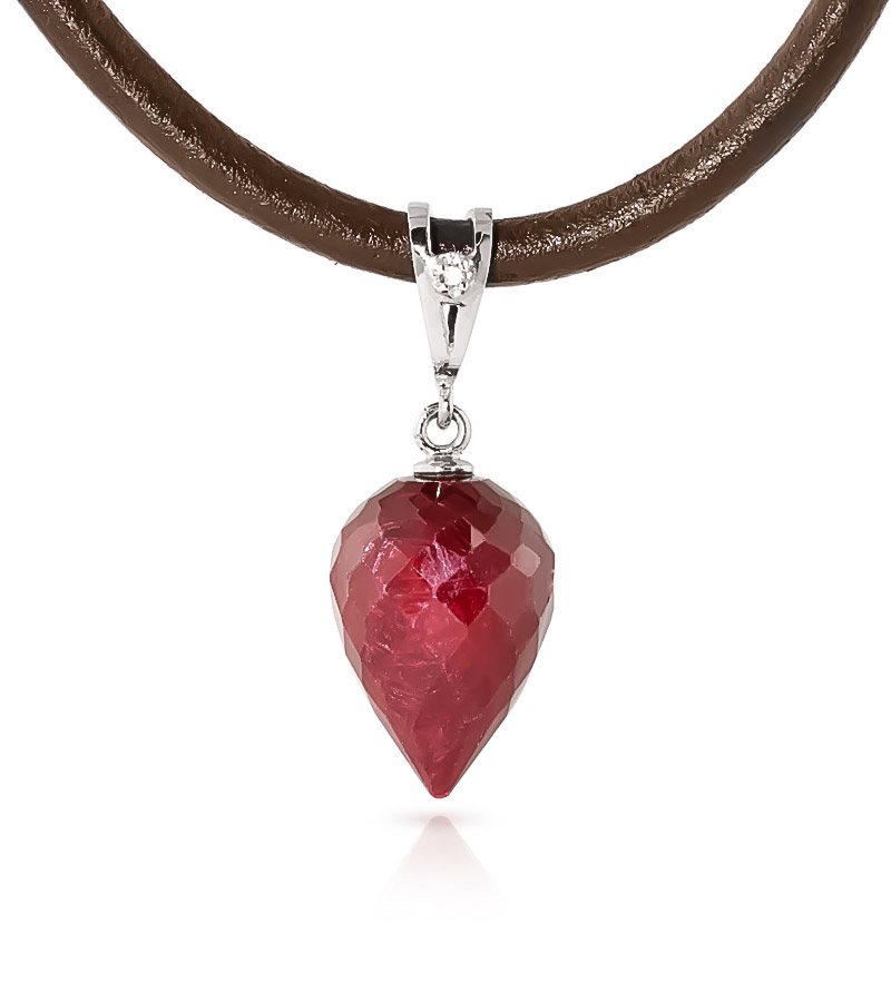 Ruby Leather Pendant Necklace 13.01 ctw in 9ct White Gold