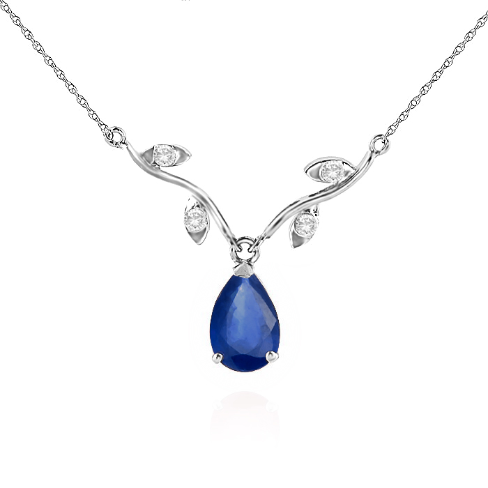 Sapphire & Diamond Vine Branch Pendant Necklace in 9ct White Gold