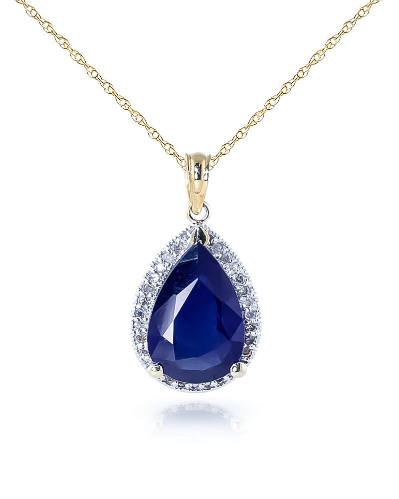 Sapphire Halo Pendant Necklace 5.26 ctw in 9ct Gold