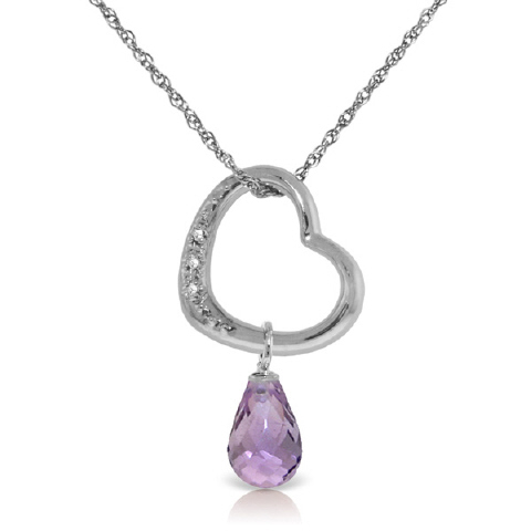 Amethyst & Diamond Heart Pendant Necklace in 9ct White Gold