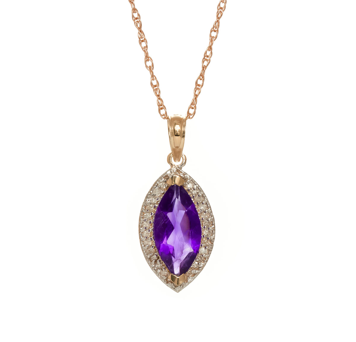 Amethyst Halo Pendant Necklace 1.8 ctw in 9ct Rose Gold