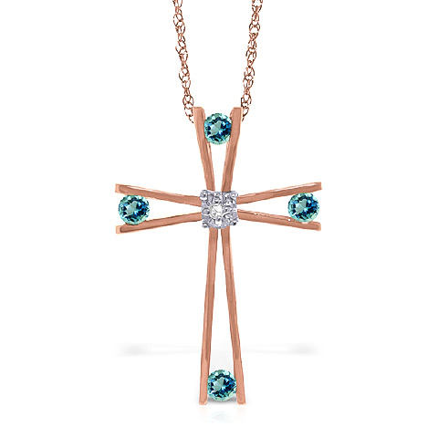 Blue Topaz Cross Pendant Necklace 0.43 ctw in 9ct Rose Gold