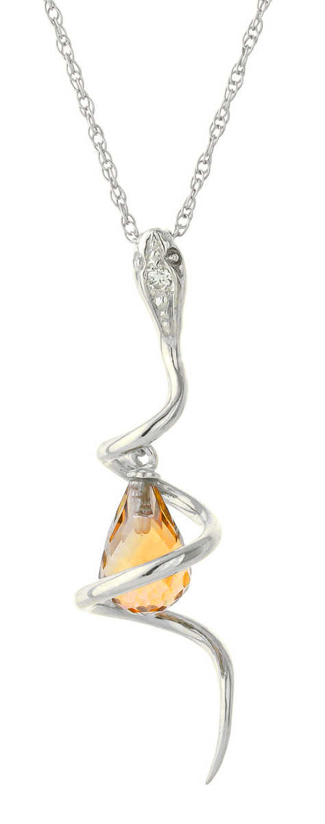 Citrine & Diamond Serpent Pendant Necklace in 9ct White Gold