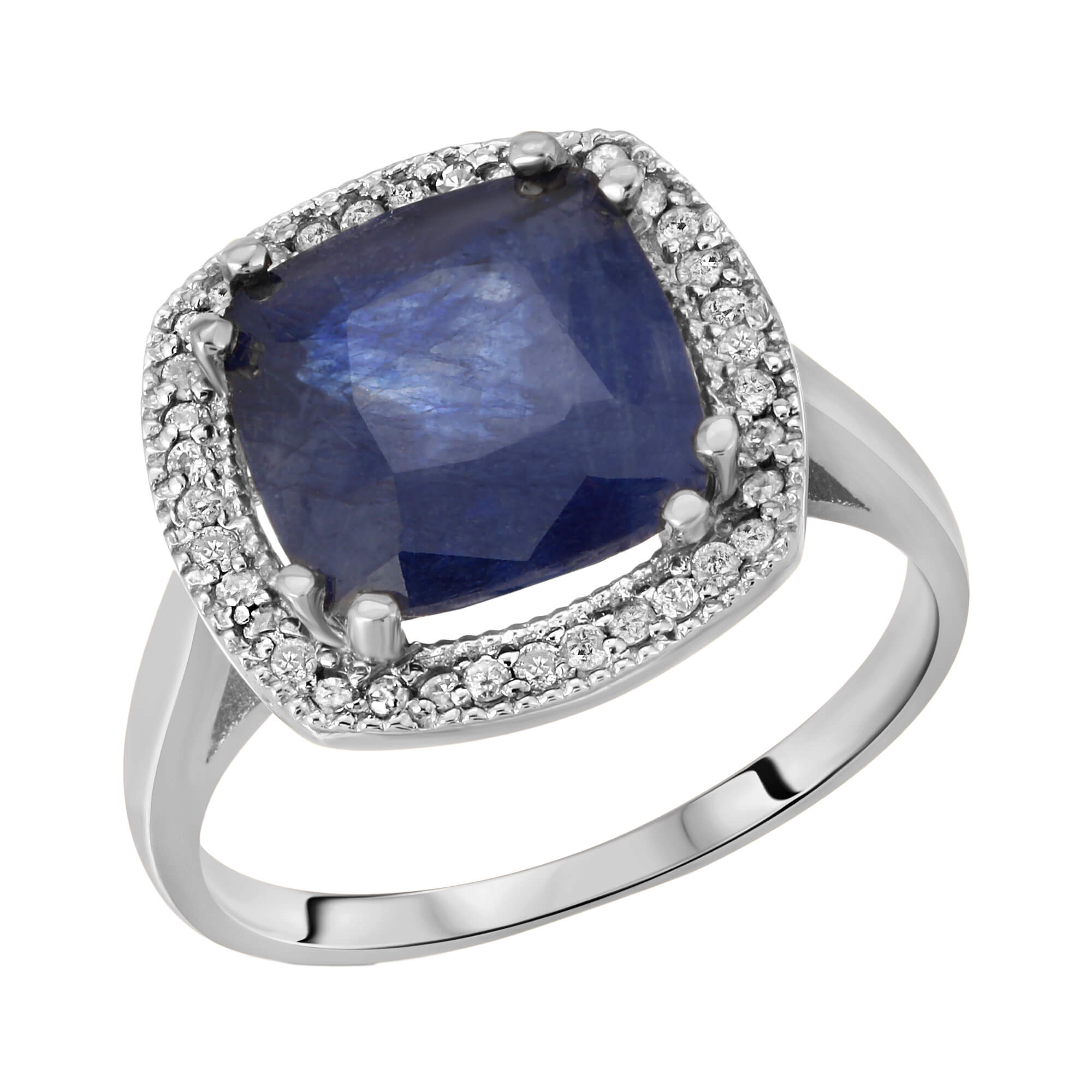 Cushion Cut Sapphire Ring 5.9 ctw in 9ct White Gold
