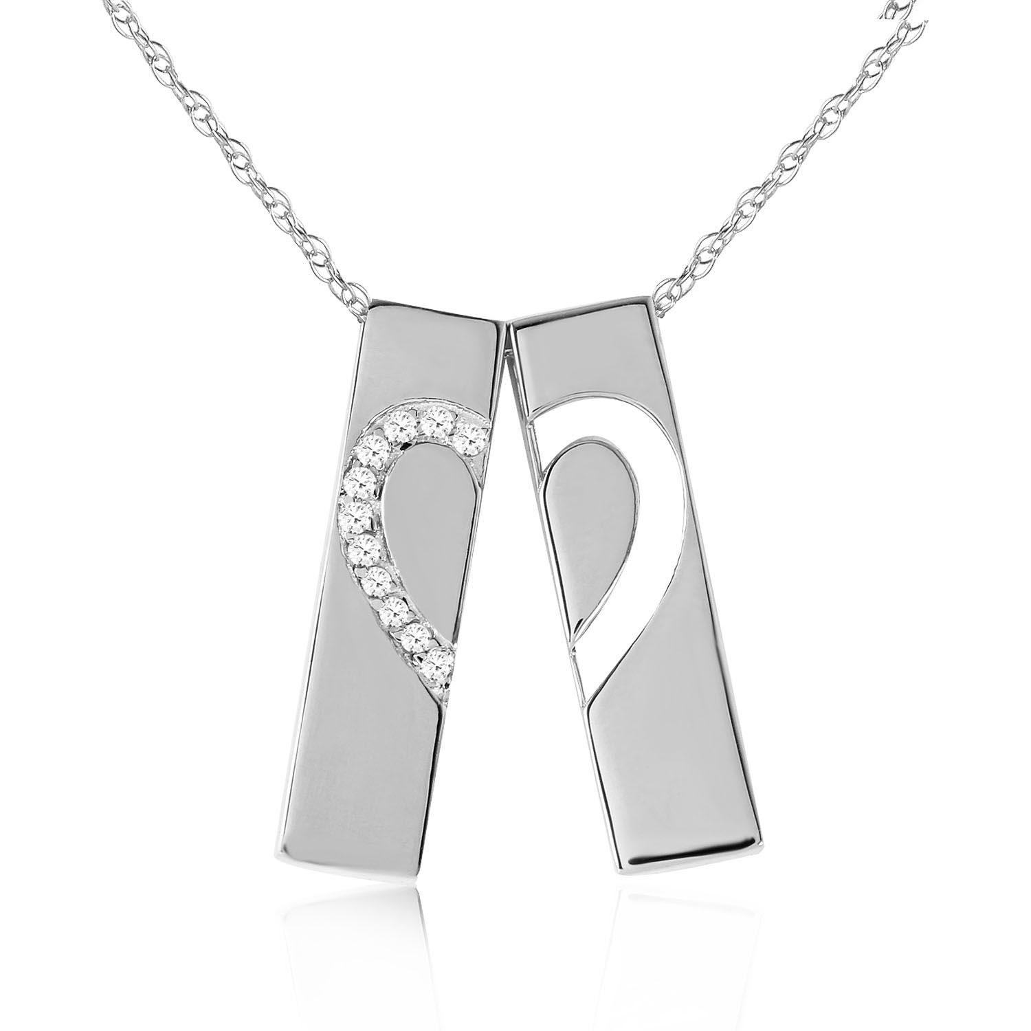 Diamond Split Heart Pendant Necklace 0.17 ctw in 9ct White Gold