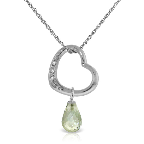 Green Amethyst & Diamond Heart Pendant Necklace in 9ct White Gold