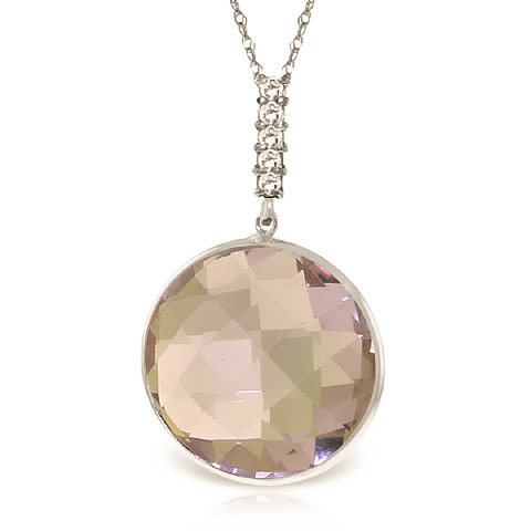Round Cut Amethyst Pendant Necklace 18.08 ctw in 9ct White Gold