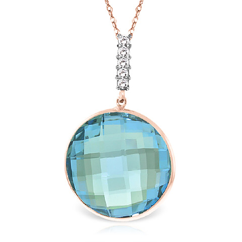 Round Cut Blue Topaz Pendant Necklace 23.08 ctw in 9ct Rose Gold