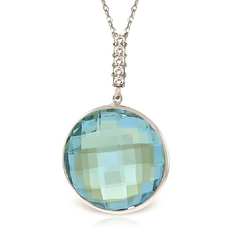 Round Cut Blue Topaz Pendant Necklace 23.08 ctw in 9ct White Gold