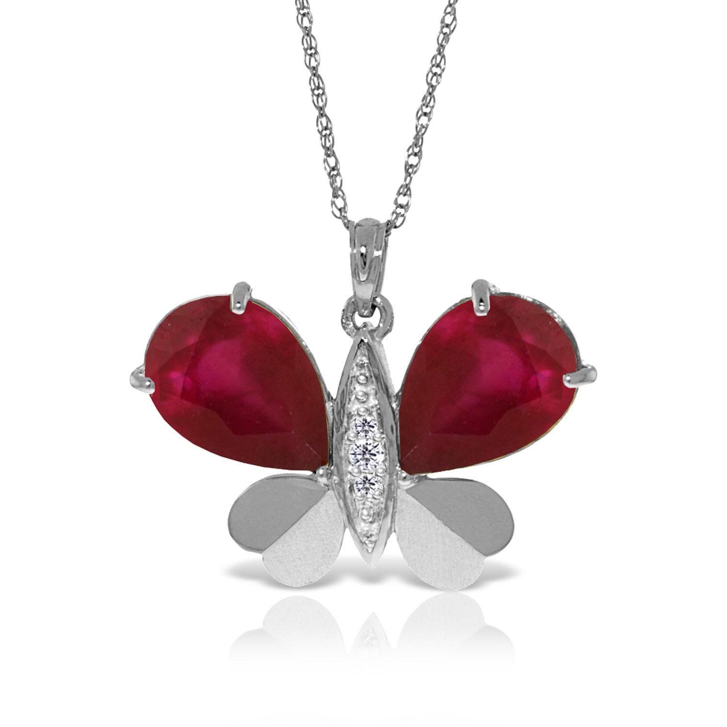 Ruby & Diamond Butterfly Pendant Necklace in 9ct White Gold