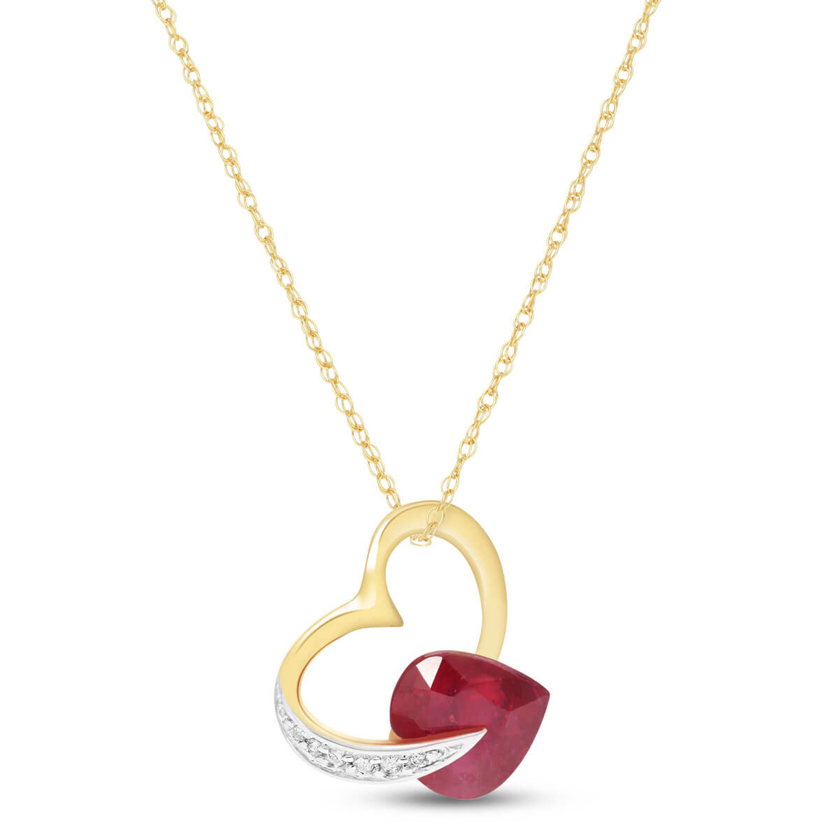 Ruby & Diamond Heart Pendant Necklace in 9ct Gold