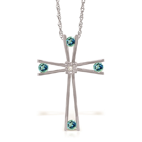 Blue Topaz Cross Pendant Necklace 0.43 ctw in 9ct White Gold
