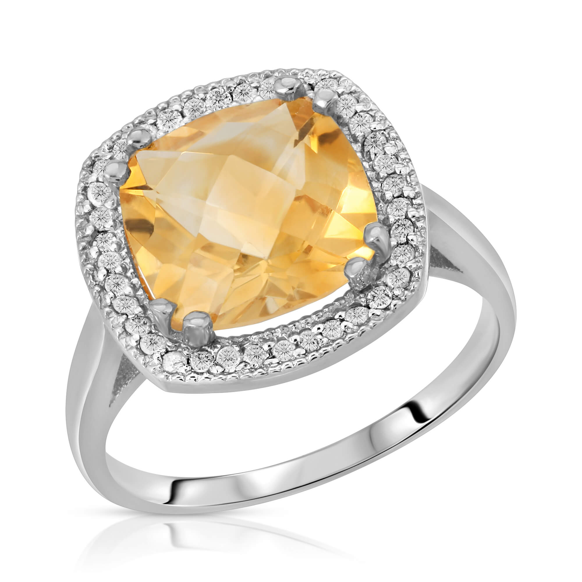 Cushion Cut Citrine Ring 3.8 ctw in 9ct White Gold