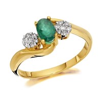 9ct Gold Diamond And Emerald Crossover Ring - 10pts - EXCLUSIVE - D7504-P