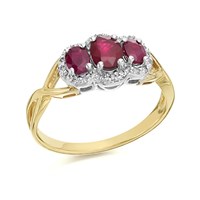 9ct Gold Two Colour Ruby And Diamond Cluster Ring - 10pts - D7487-Q