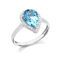 9ct White Gold Pear Blue Topaz And Diamond Cluster Ring - 12pts - D7297-R
