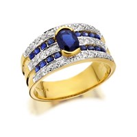 9ct Gold Diamond And Sapphire Band Ring - 22pts - D6590-K