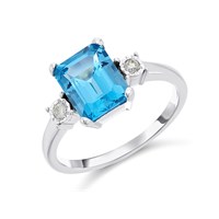 9ct White Gold Blue Topaz And Diamond Trilogy Ring - 6pts - D7921-L