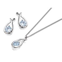 My Diamonds Silver Blue Topaz And Diamond Necklace And Earrings Gift Set - D90106
