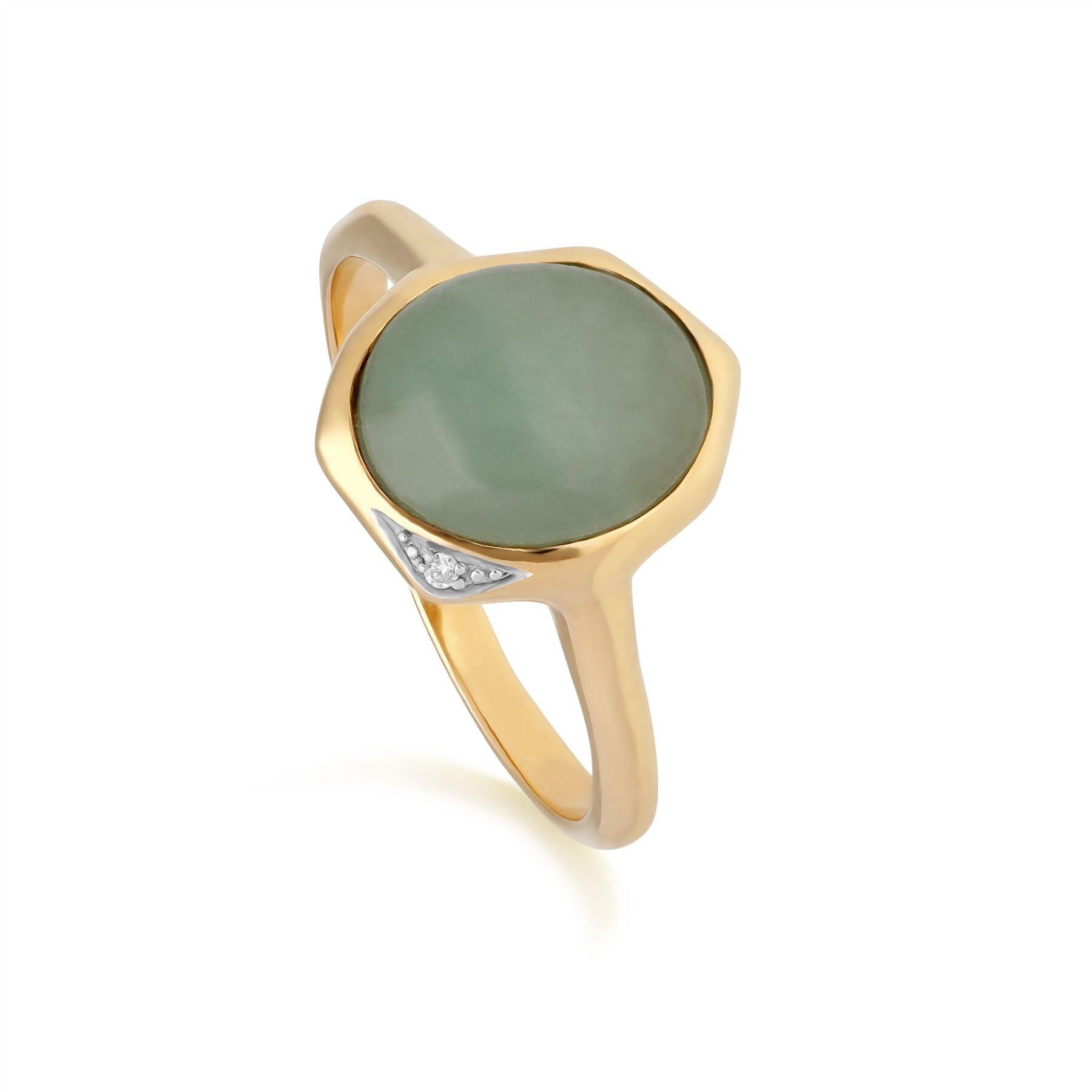 Irregular Collection Dyed Green Jade & Diamond Ring in Gold Plated Sterling Silver