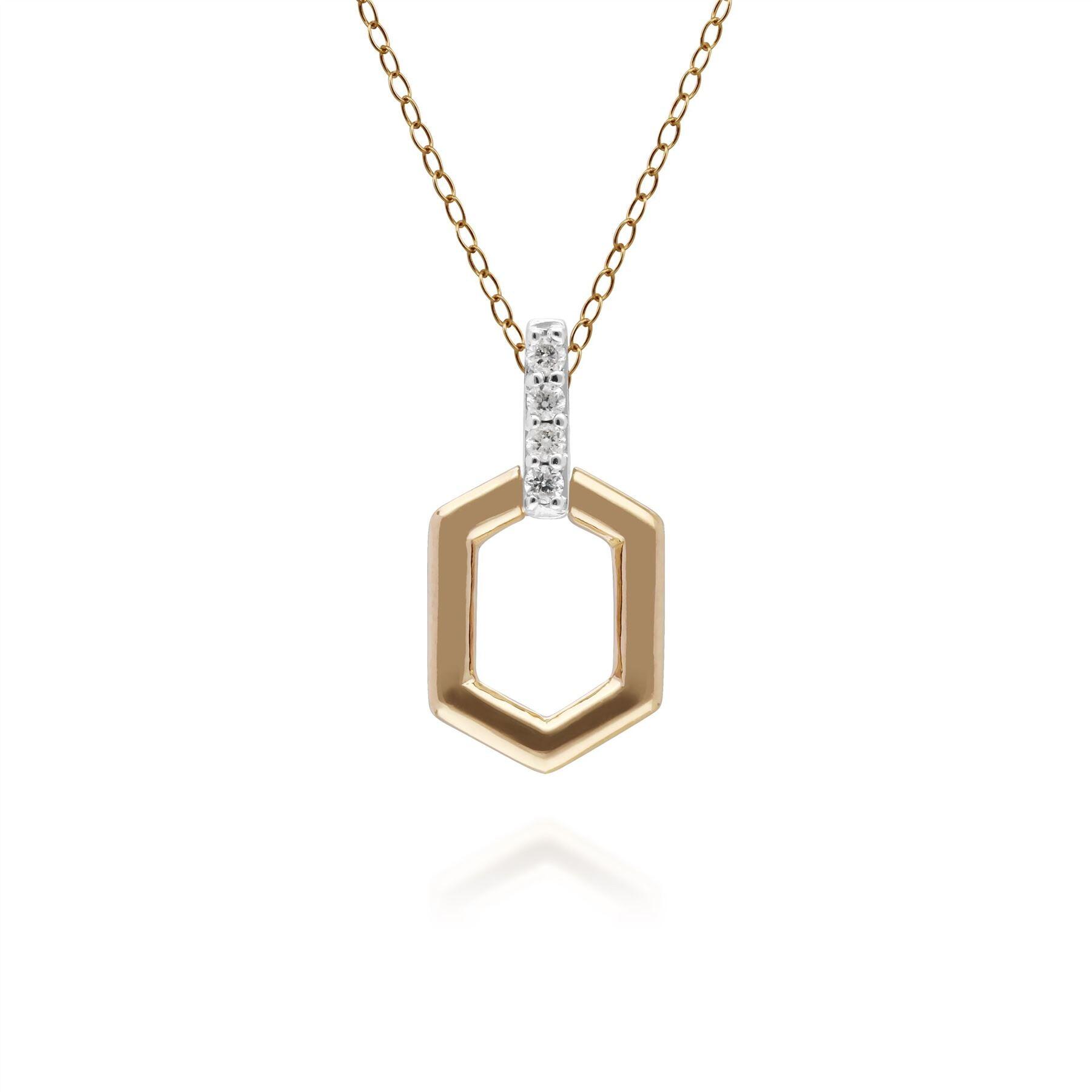 Diamond Pave Hex Bar Pendant in 9ct Yellow Gold