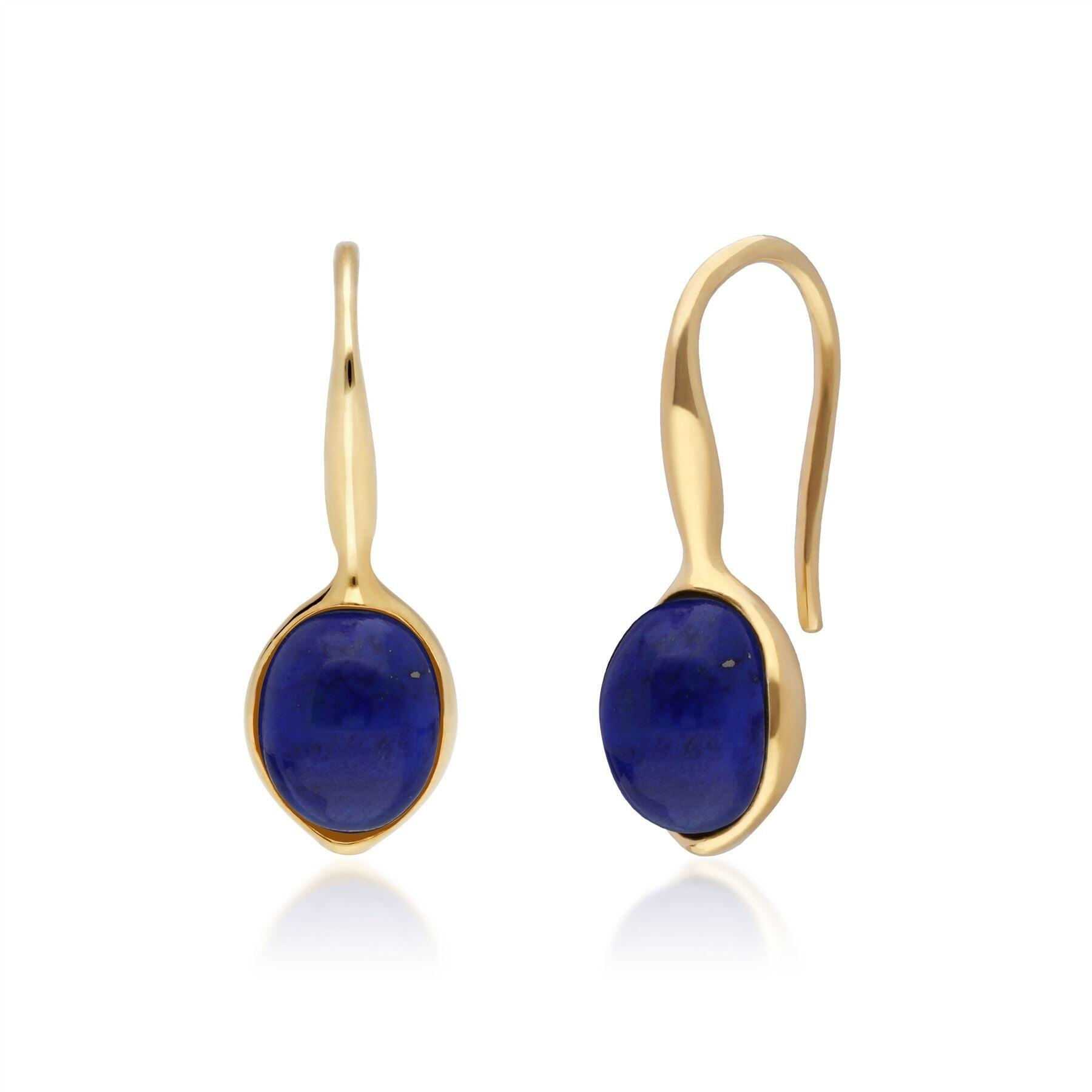 Irregular B Gem Lapis Lazuli Drop Earrings in Yellow Gold Plated Silver