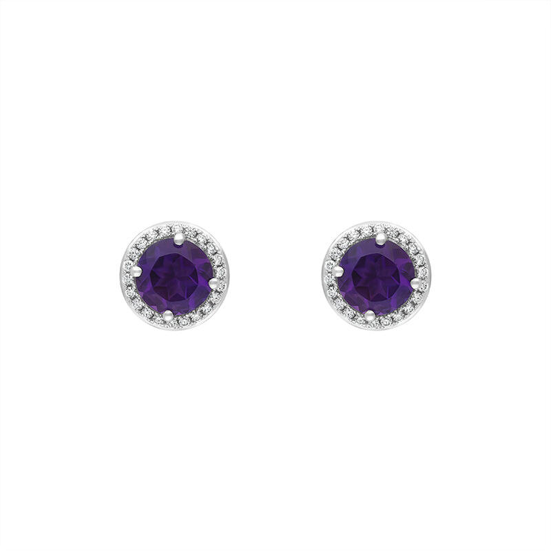 18ct White Gold Amethyst Diamond Cluster Round Stud Earrings - White Gold