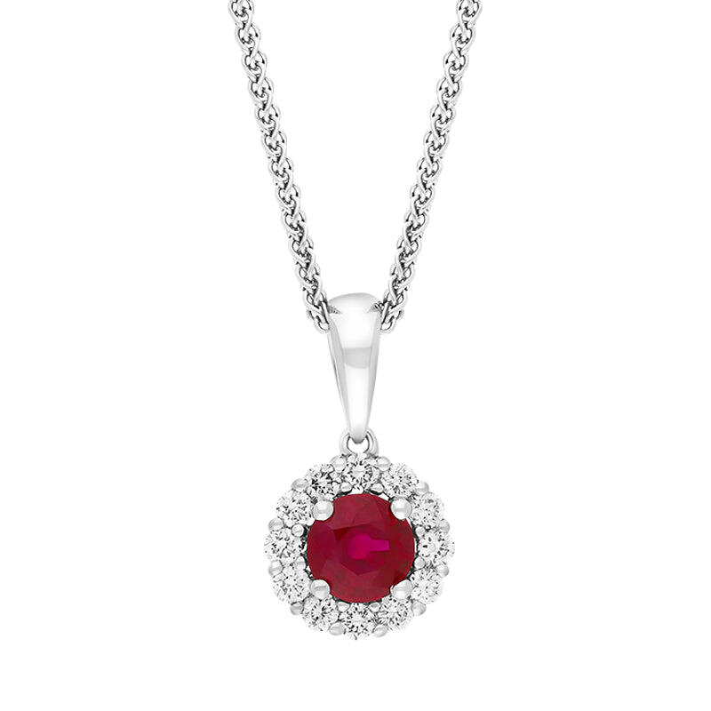 18ct White Gold Ruby Diamond Cluster Necklace - Gold