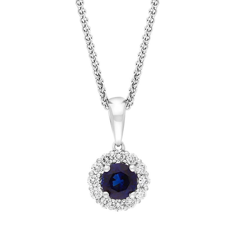 18ct White Gold Sapphire Diamond Cluster Necklace - Gold
