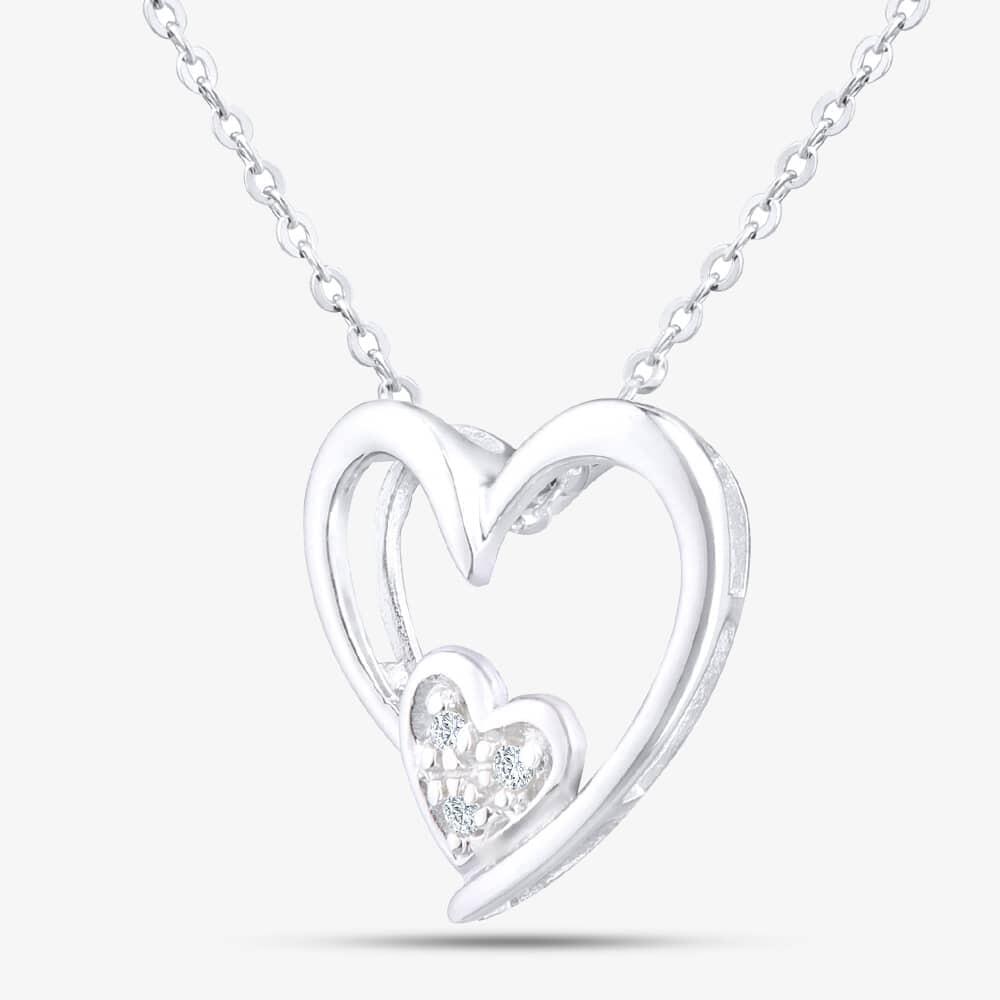 9ct White Gold Double Heart Diamond Pendant Necklace PP03110W