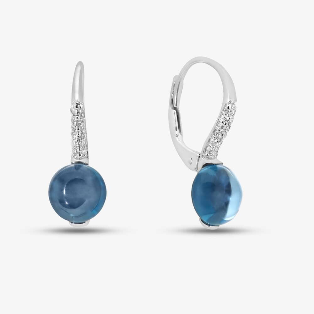 9ct White Gold Round Blue Topaz &amp; Diamond Hoop Earrings DE1508W-BT