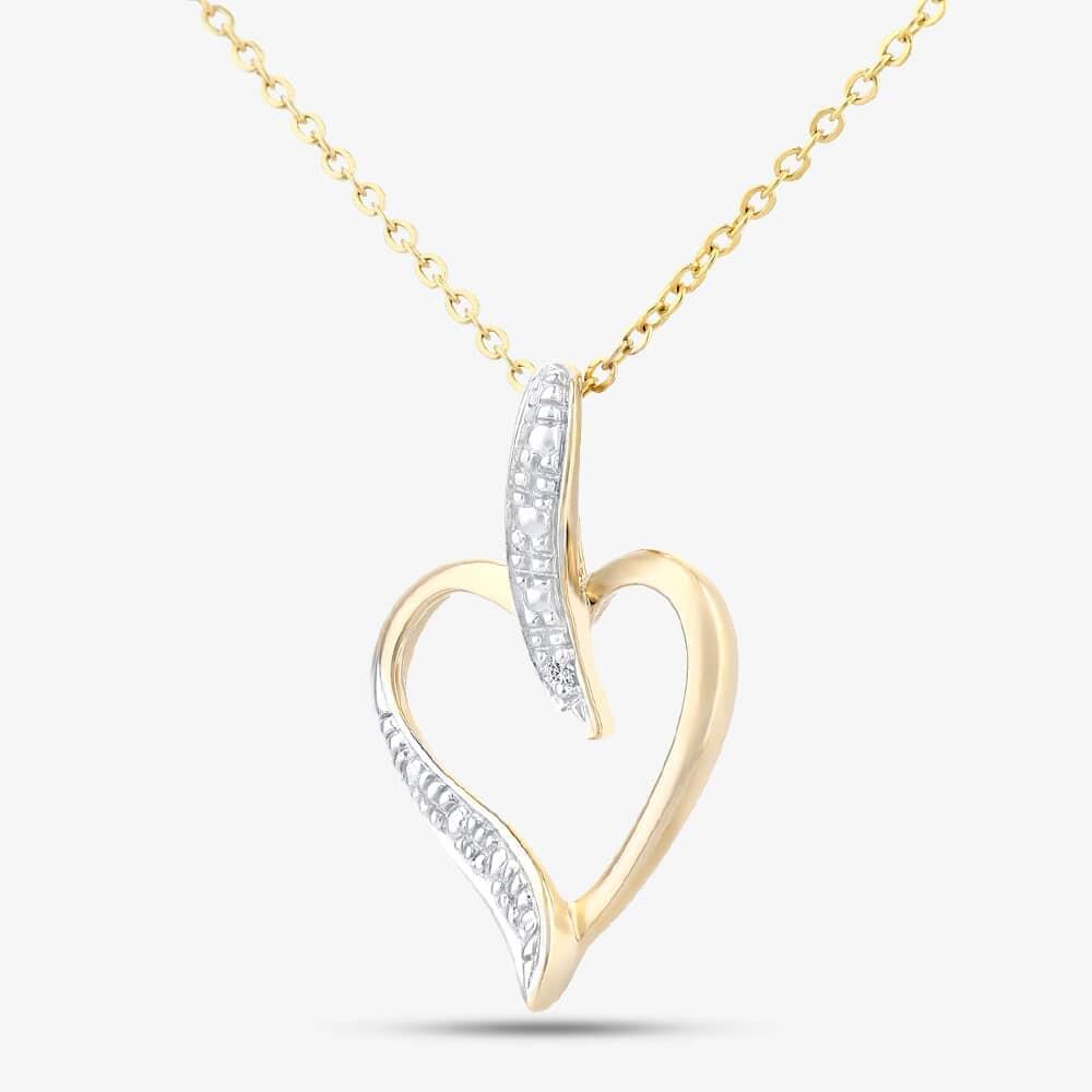 9ct Yellow Gold Diamond Heart Pendant Necklace PP03816Y