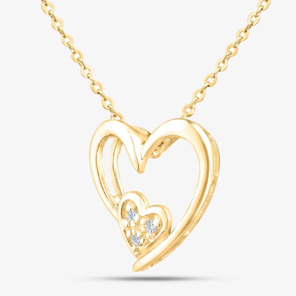 9ct Yellow Gold Double Heart Diamond Pendant Necklace PP03110Y