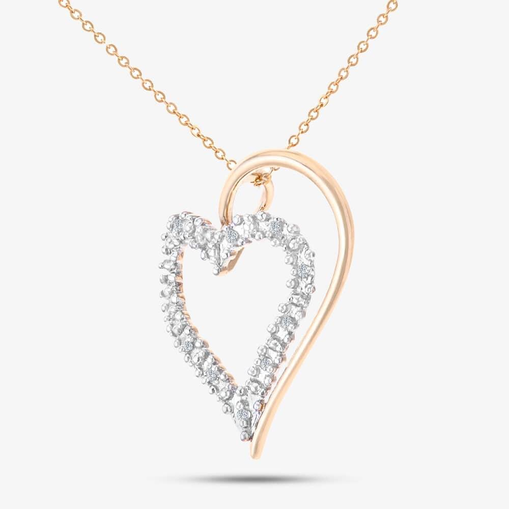 9ct Yellow Gold Large Double Diamond Heart Pendant Necklace PP03175Y