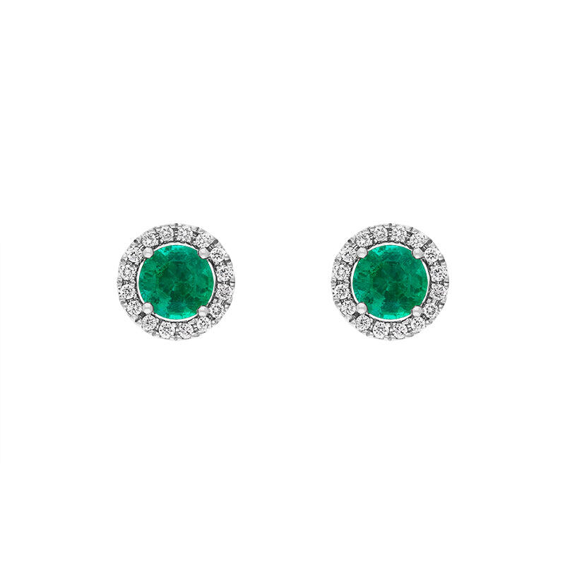 Hans D Krieger 18ct White Gold Emerald Diamond Round Cluster Stud Earrings - Gold