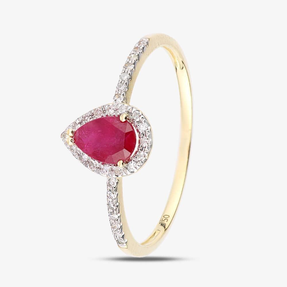 18 ct Ruby Diamond Pear &amp; Cluster Ring DR1606Y18RU K