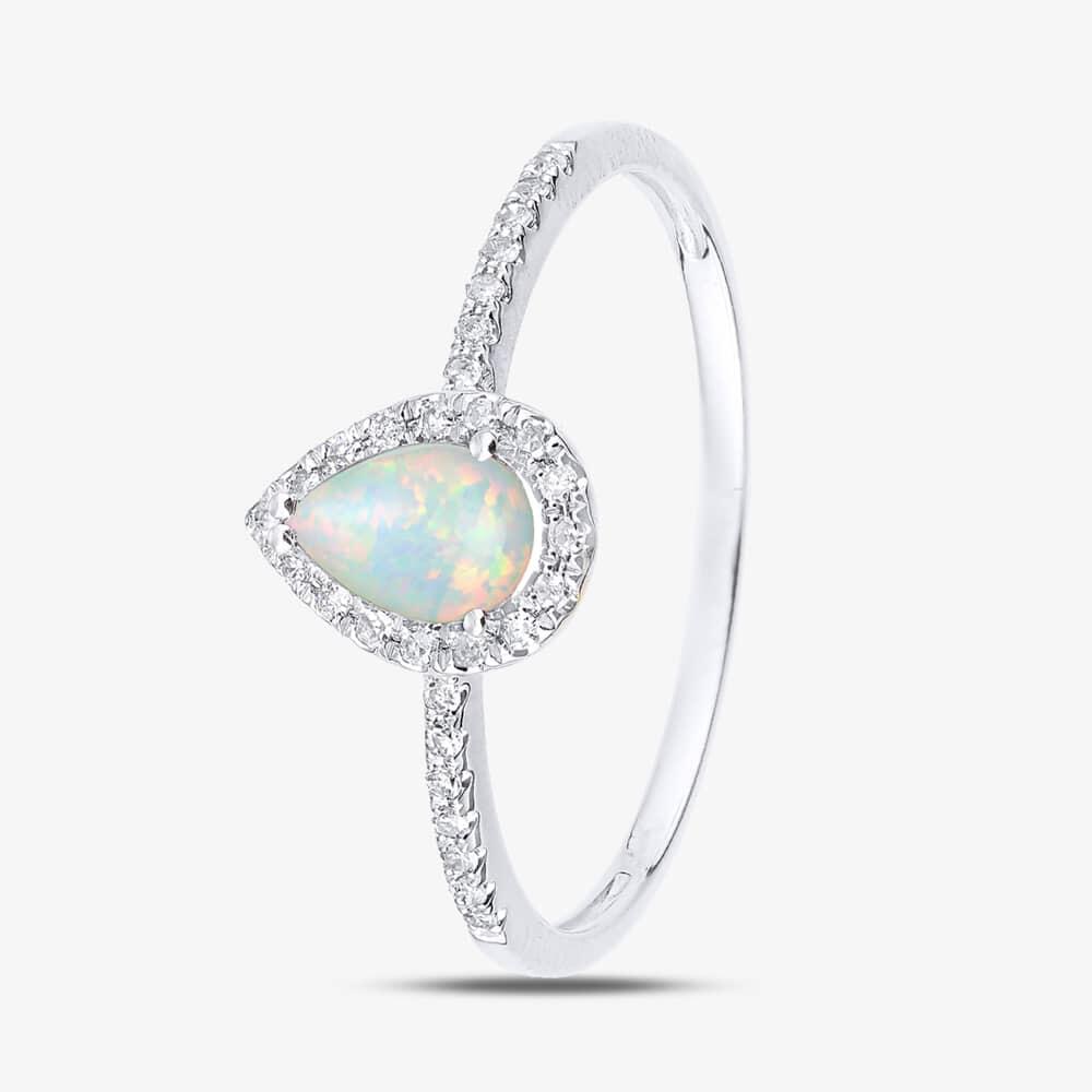 9Ct White Gold Opal Diamond Pear Cluster Ring DR1606WOP M