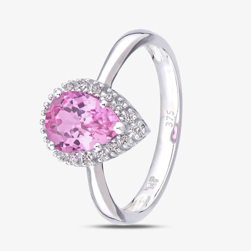 9ct White Gold Pink Sapphire Diamond Pear Clustert Ring PR07331WCPSA L