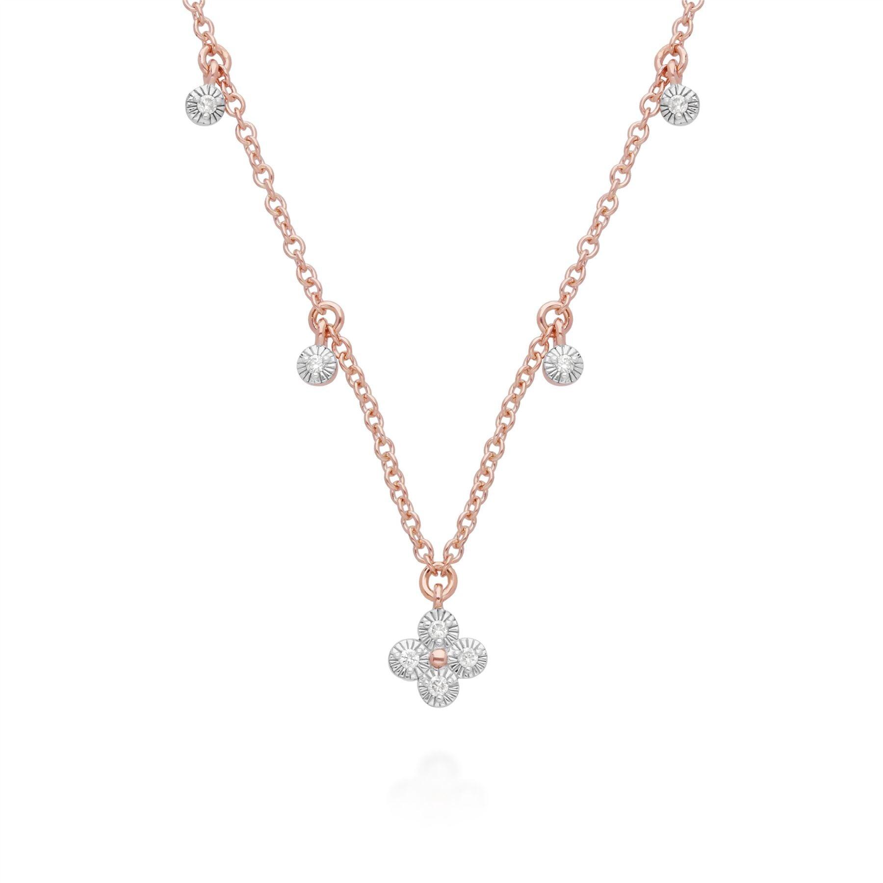 Diamond Flowers Choker Charm Necklace in 9ct Rose Gold
