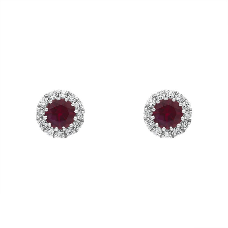 18ct White Gold 0.28ct Ruby Diamond Cluster Earrings
