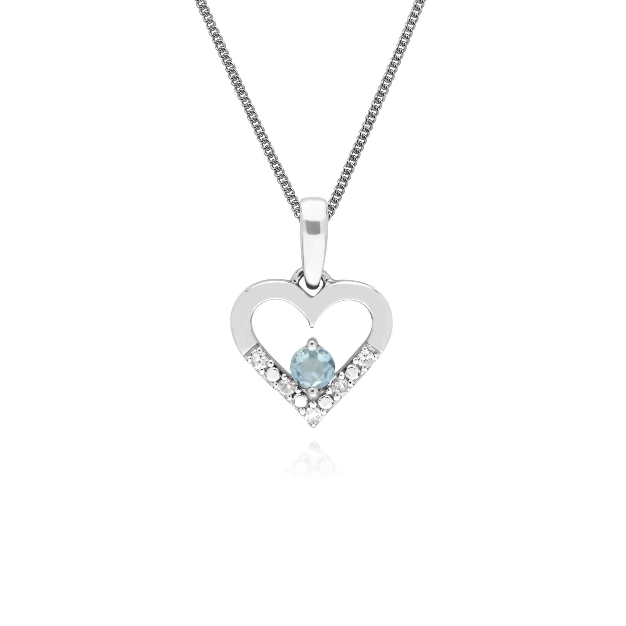 Classic Aquamarine & Diamond Love Heart Shaped Pendant in 9ct White Gold
