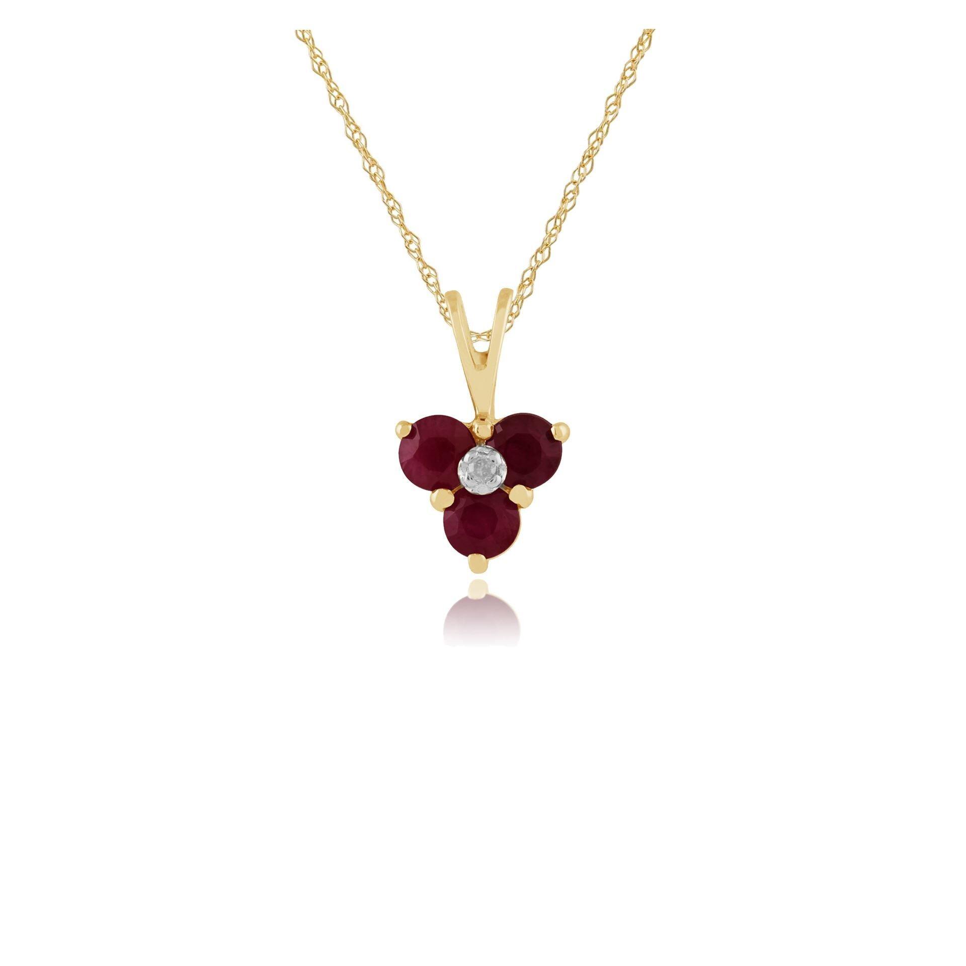 Classic Round Ruby & Diamond Cluster Pendant in 9ct Yellow Gold