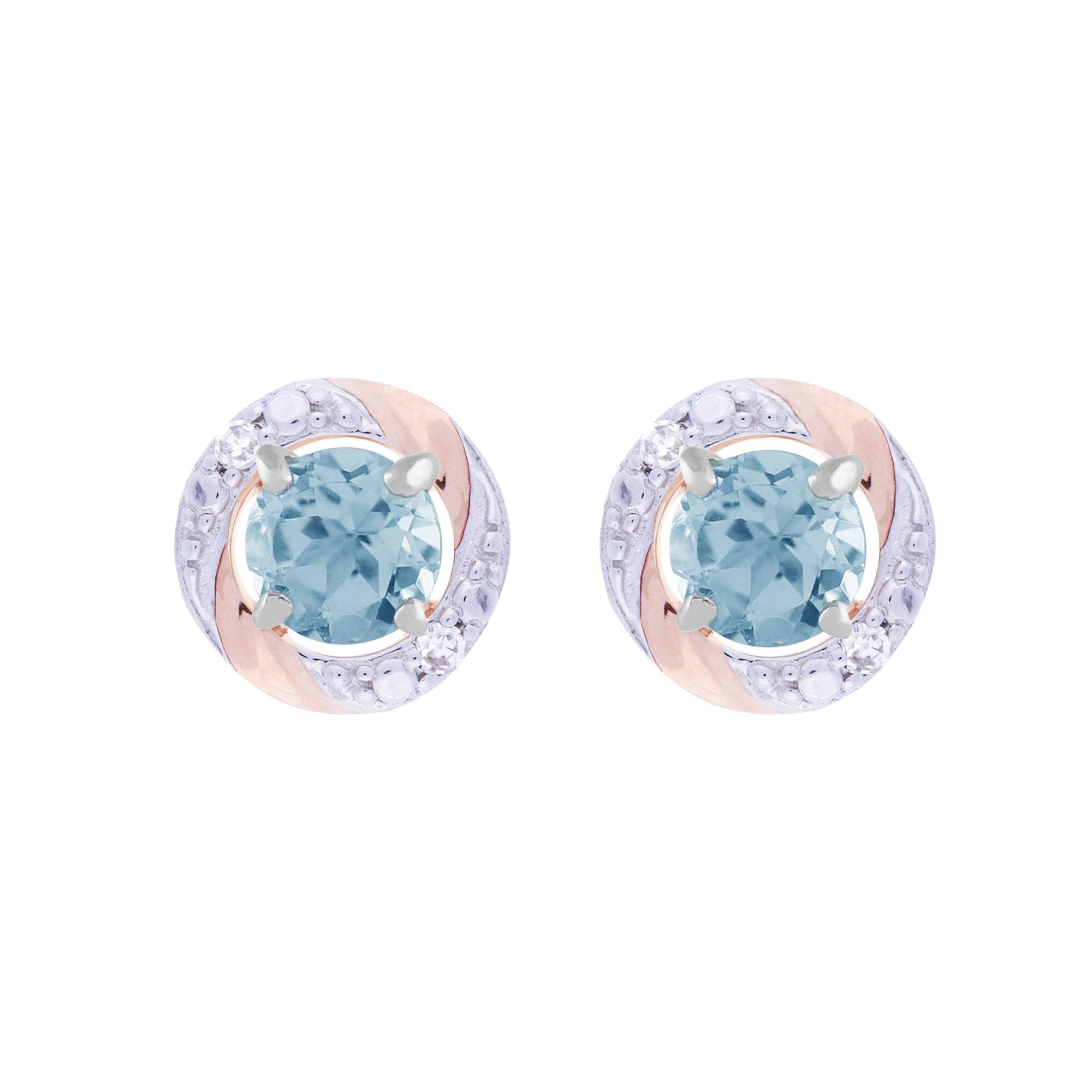 Classic Round Blue Topaz Stud Earrings with Detachable Diamond Round Earrings Jacket Set in 9ct White Gold