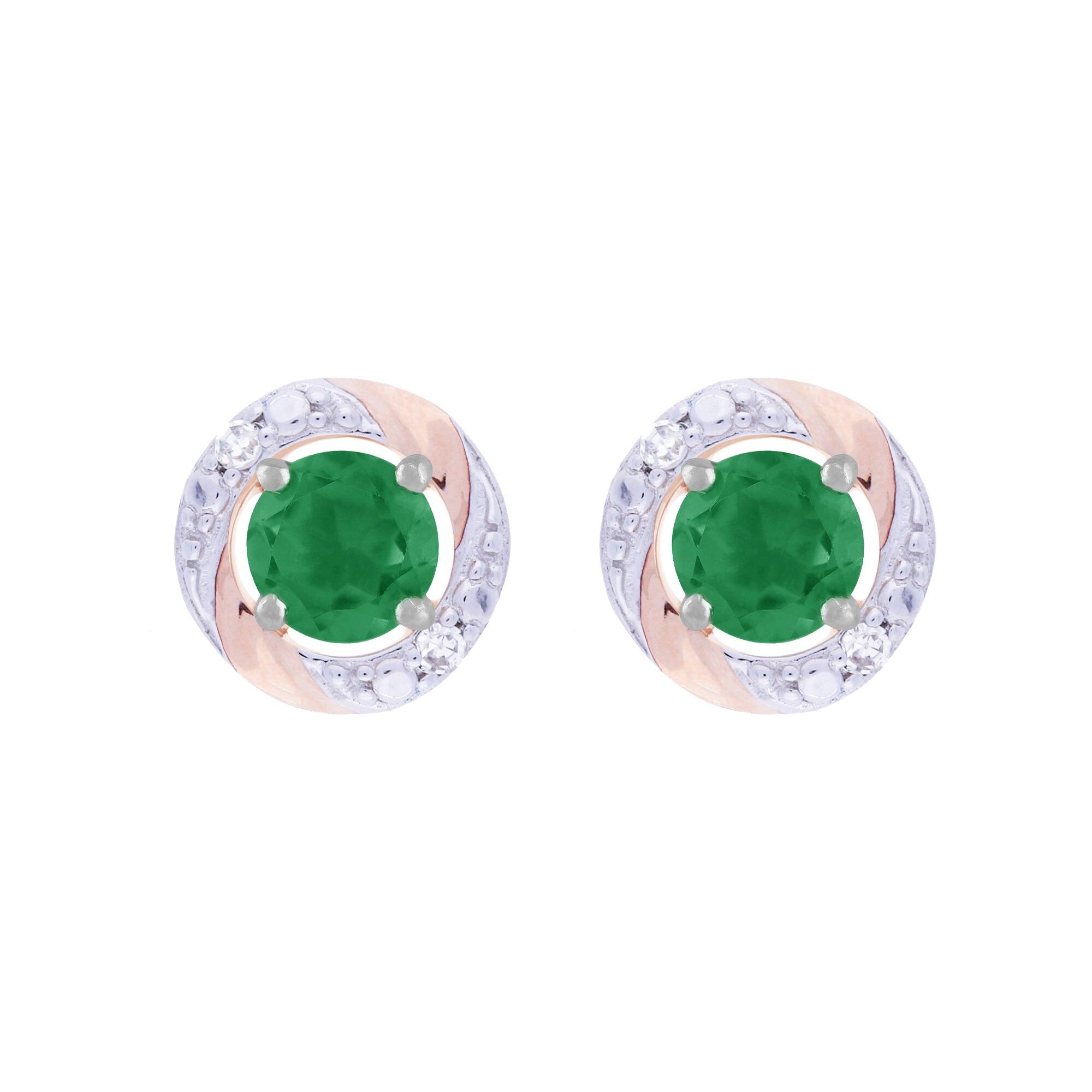 Classic Round Emerald Stud Earrings with Detachable Diamond Round Earrings Jacket Set in 9ct White Gold